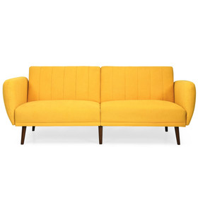 Costway 62401759 Convertible Futon Sofa Bed Adjustable Couch Sleeper with Wood Legs-Yellow