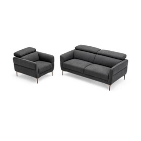 Costway Modern Couched Sofa set with Adjustable Headrest-Gray