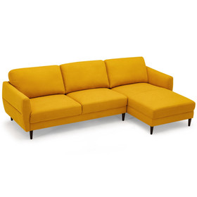 Costway 62387904 L-Shaped Fabric Sectional Sofa with Chaise Lounge and Solid Wood Legs-Yellow