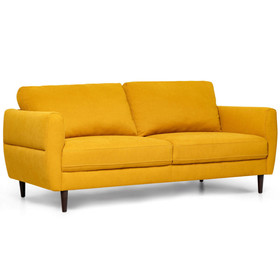 Costway 52813497 72 Inch Small Fabric Loveseat Sofa Couch with Wood Legs-Yellow