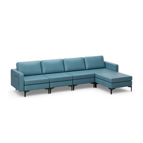 Costway 52893471 Modular L-shaped Sectional Sofa with Reversible Ottoman and 2 USB Ports-Blue