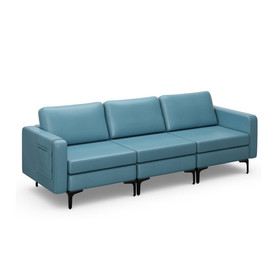 Costway 61478932 3-Seat Sectional Sofa Couch with Armrest Magazine Pocket and Metal Leg-Blue