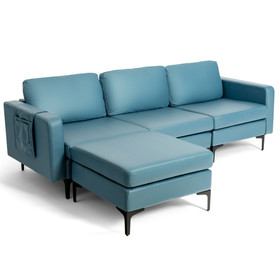 Costway 58972341 Modular L-shaped Sectional Sofa with Reversible Chaise and 2 USB Ports-Blue