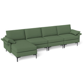 Costway 43759281 Extra Large L-shaped Sectional Sofa with Reversible Chaise and 2 USB Ports for 4-5 People-Army Green