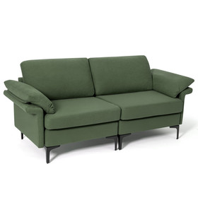 Costway 37821496 Modern Fabric Loveseat Sofa for with Metal Legs and Armrest Pillows-Army Green