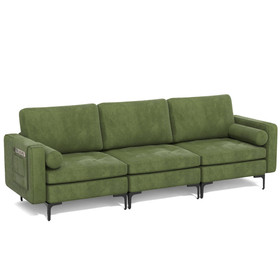 Costway 65123984 3-Seat Sofa Sectional with Side Storage Pocket and Metal Leg-Army Green