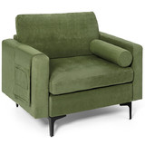 Costway 38514972 Modern Accent Chair with Bolster and Side Storage Pocket-Army Green