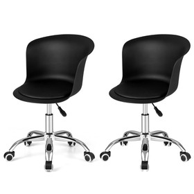 Costway 49518723 Set of 2 Office Desk Chair with Ergonomic Backrest and Soft Padded PU Leather Seat-Black