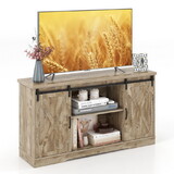 Costway 17325698 Farmhouse Entertainment Center with Adjustable Shelves and Storage Cabinet-Gray