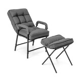 Costway 26319458 Linen Fabric Modern Accent Chair with Ottoman and Adjustable Backrest-Gray