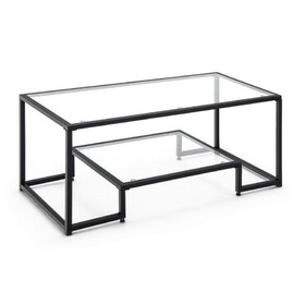 Costway Modern Rectangular Coffee Table with Glass Table Top-Black