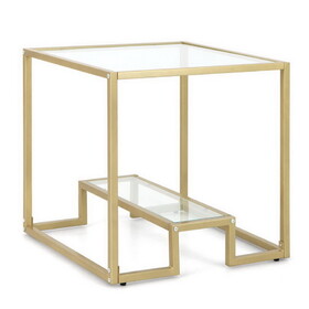 Costway 81953672 22 Inch 2-Tier Square Sofa Side Table with Tempered Glass Tabletop-Golden