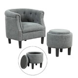 Costway 16735298 Modern Accent Chair with Ottoman Armchair Barrel Sofa Chair and Footrest-Grey