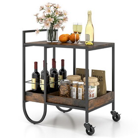 Costway 76154329 Rolling Buffet Serving Cart with Removable Metal Wire Wine Rack-Brown