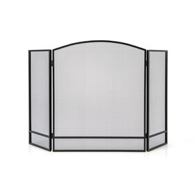 Costway 48259617 3-Panel Foldable Fireplace Screen with Wrought Metal Mesh-Black