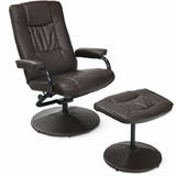 Costway 18923705 360° PVC Leather Swivel Recliner Chair with Ottoman-Brown