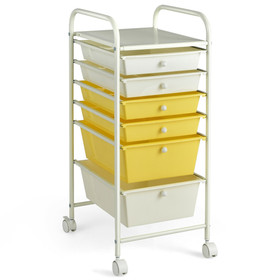 Costway 25048369 6 Drawers Rolling Storage Cart Organizer-Yellow