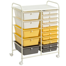 Costway 82619430 15-Drawer Storage Rolling Organizer Cart-Yellow