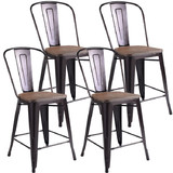 Costway 89541723 Set of 4 Industrial Metal Counter Stool Dining Chairs with Removable Backrests-Cooper