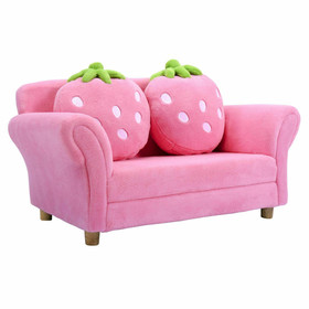 Costway 34297508 BL/PI Kids Strawberry Armrest Chair Sofa-Pink