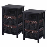Costway 92837165 3 Tier Set of 2 Wood Nightstand with 1 and 2 Drawer -Black