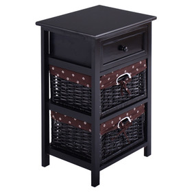 Costway 93180562 3 Tiers Wooden Storage Nightstand with 2 Baskets and 1 Drawer-black