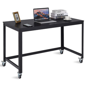 Costway 04723681 Wood Top Metal Frame Rolling Computer Desk Laptop Table-Black