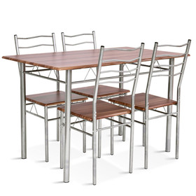 Costway 71096428 5 Pieces Wood Metal Dining Table Set with 4 Chairs-Walnut