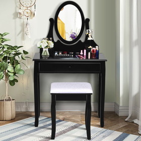 Costway 94018762 Bathroom Vanity Wooden Makeup Dressing Table Stool Set -Black