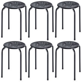 Costway 79345126 Set of 6 Stackable Multifunctional Daisy Design Backless Round Metal Stool Set-Black