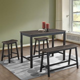 Costway 79803124 4 pcs Solid Wood Counter Height Dining Table Set-Gray