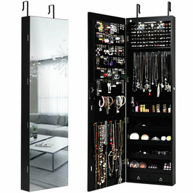 Costway 06537491 Wall and Door Mounted Mirrored Jewelry Cabinet with Lights-Black