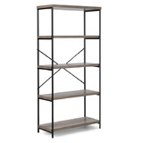 Costway 13986204 5-Tier Industrial Bookshelf Display Storage Rack with Metal Frame-Gray