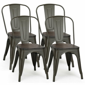 Costway 51092846 4 Pieces Tolix Style Metal Dining Side Chair Stackable Wood Seat-Black