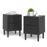 Costway 80947621 2 Pieces Multipurpose Retro Nightstand with 2 Drawers-Black