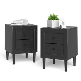 Costway 80947621 2 Pieces Multipurpose Retro Nightstand with 2 Drawers-Black