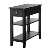 Costway 52374691 3-Tier Nightstand Bedside Table Sofa Side with Double Shelves Drawer-Black