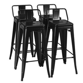 Costway 62134709 30 Inch Set of 4 Metal Counter Height Barstools with Low Back and Rubber Feet-Black