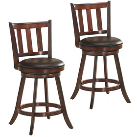 Costway 54392016 2 Pieces 360 Degree Swivel Wooden Counter Height Bar Stool Set with Cushioned Seat-25 inches