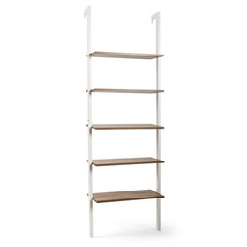 Costway 69280354 5-Tier Wood Look Ladder Shelf with Metal Frame for Home-White