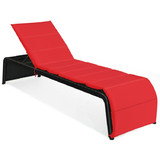 Costway 41289370 Patio Rattan Lounge Chair Back Adjustable Chaise Recliner  with Cushioned-Red