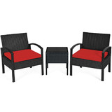 Costway 83926715 3 Pieces Outdoor Rattan Patio Conversation Set with Seat Cushions-Red