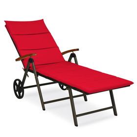 Costway 89602517 Outdoor Chaise Lounge Chair Rattan Lounger Recliner Chair-Red