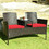 Costway 97642380 Modern Patio Conversation Set with Built-in Coffee Table and Cushions -Red