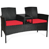 Costway 82750196 Wicker Patio Conversation Furniture Set with Removable Cushions and Table-Red
