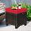 Costway 87142530 2Pcs Patio Rattan Ottoman Cushioned Seat-Red