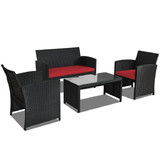 Costway 29735186 4 Pcs Wicker Conversation Furniture Set Patio Sofa and Table Set-Red