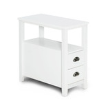 Costway 96582170 End Table Wooden with 2 Drawers and Shelf Bedside Table-White