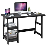 Costway 68194572 Wooden Trestle Computer Desk with 2-Tier Removable Shelves-Black