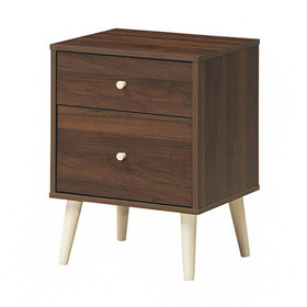 Costway 37491625 2-Drawer Nightstand Beside End Side Table with Rubber Legs-Brown